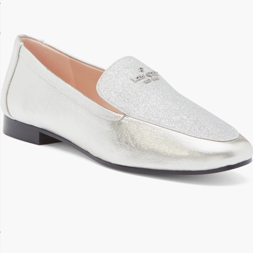 kate spade Silver Metallic Glitter Loafer